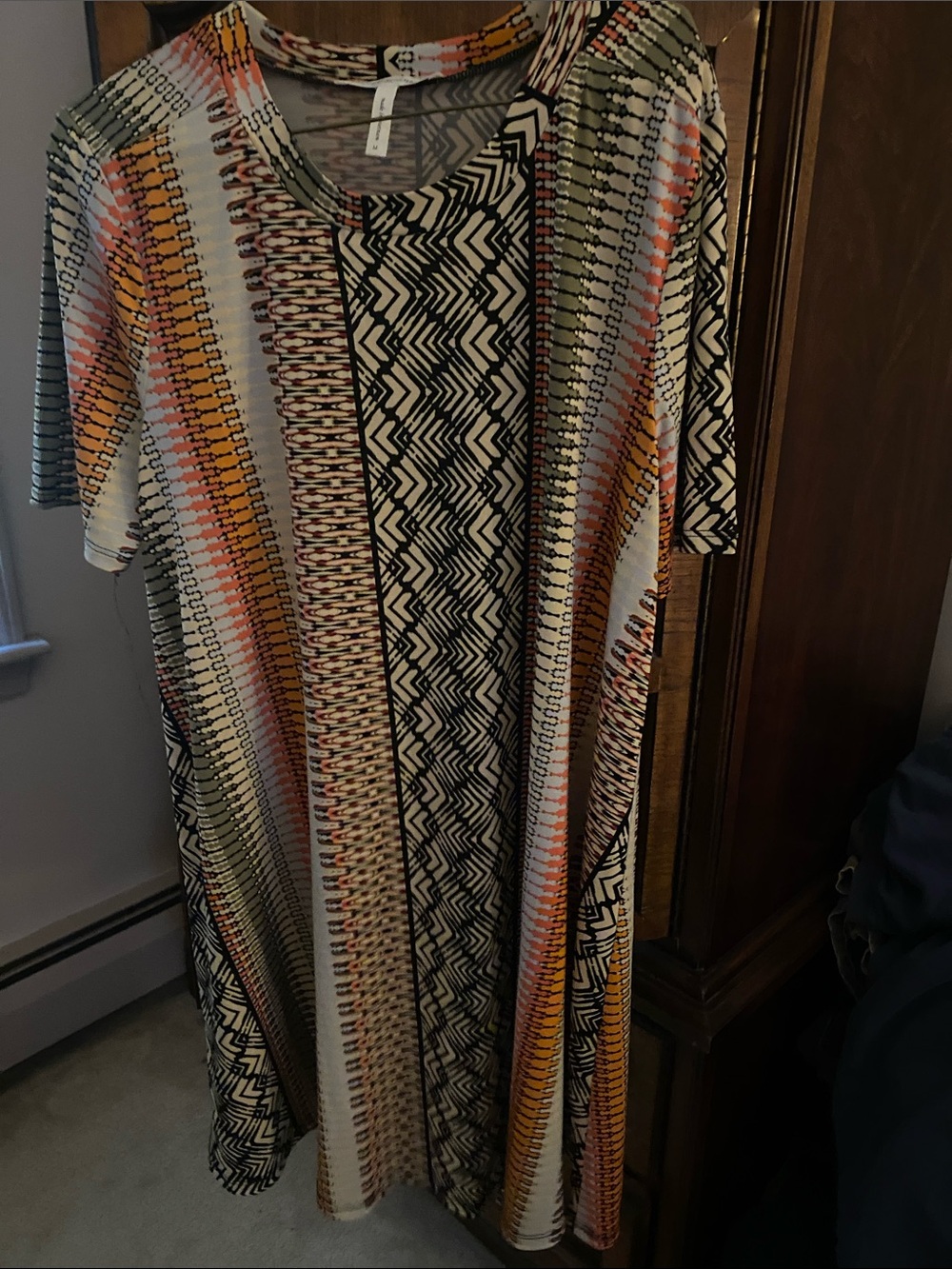 BCBGeneration Multi-Pattern Midi Dress in Black, White, Orange and Yellow